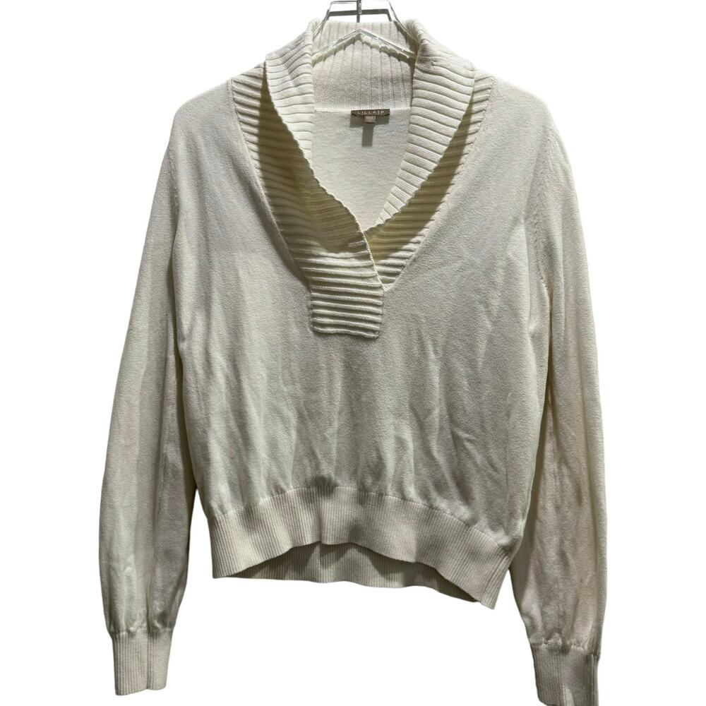 Lilla P Shawl Collar Cotton Cashmere Blend Pullover Sweater - Off-White - L